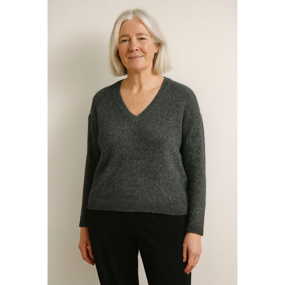 EILEEN FISHER Blue Heavy Knit V Neck Pullover Sweater Top    Women's Size Small